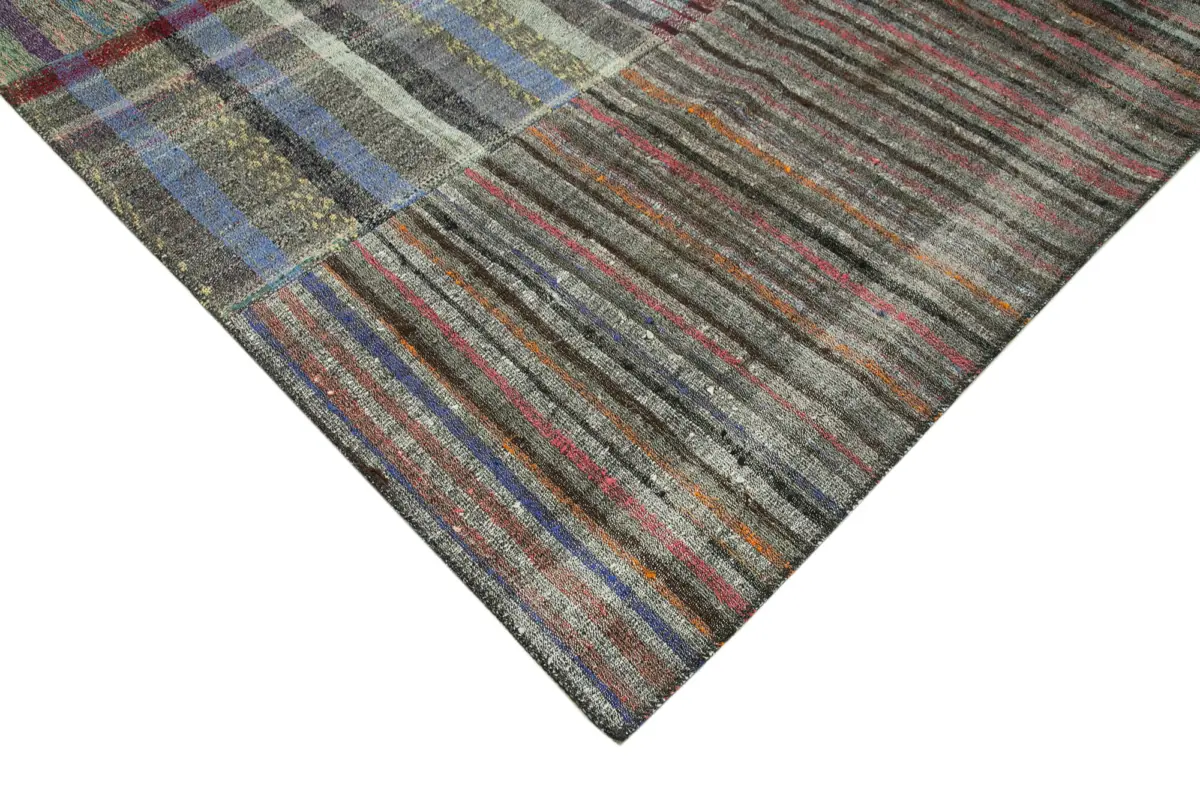 Chaput Patchwork Multi Renk Pamuk Üzerine Yün El Dokuma Kilim-249x360 - Görsel 4