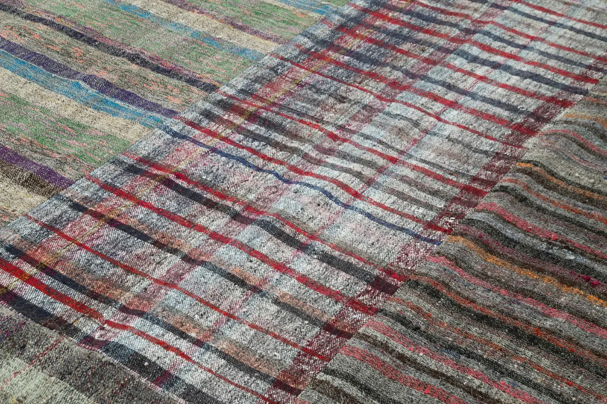 Chaput Patchwork Multi Renk Pamuk Üzerine Yün El Dokuma Kilim-249x360 - Görsel 5