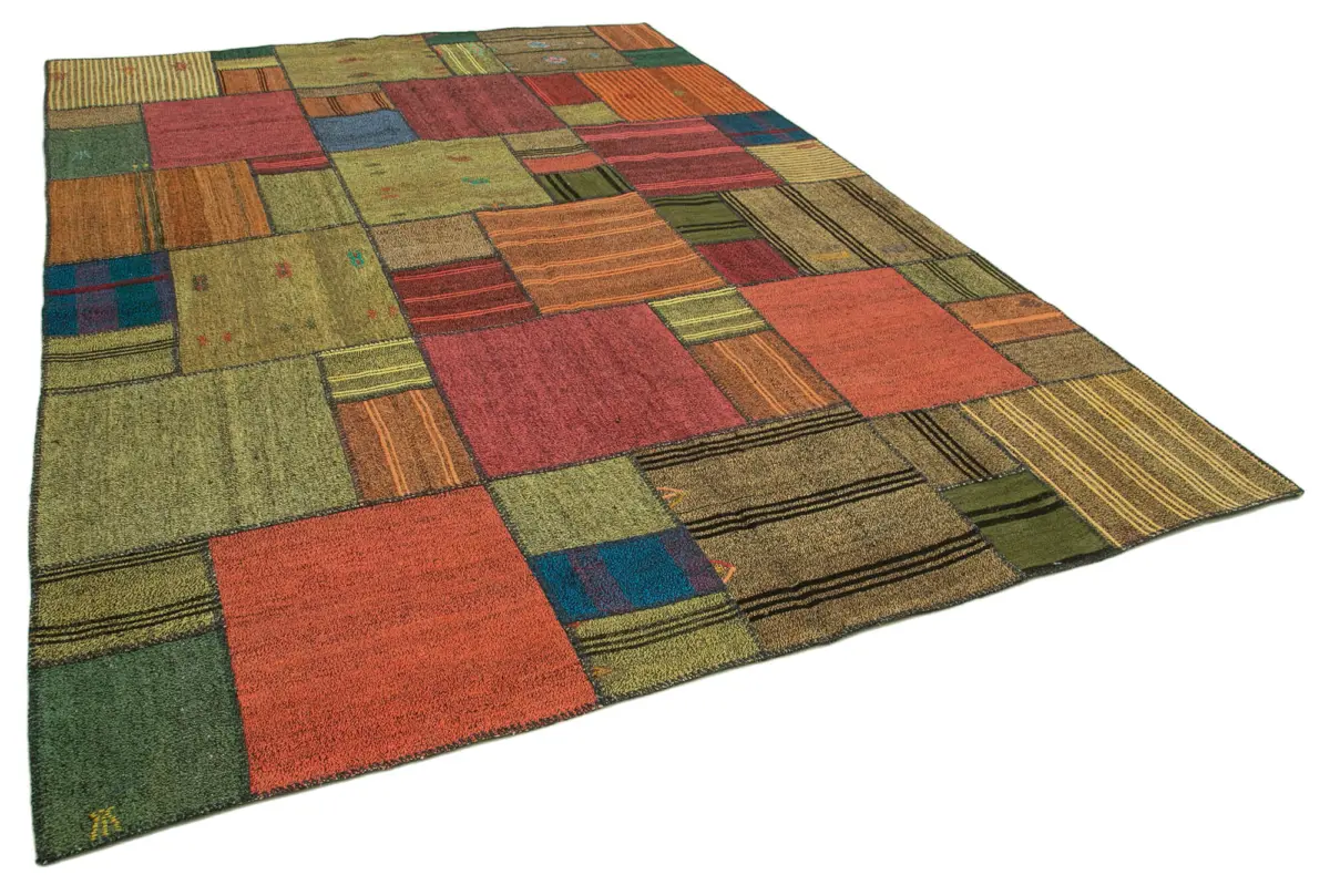Chaput Patchwork Multi Renk Pamuk Üzerine Yün El Dokuma Kilim-248x351 - Görsel 2
