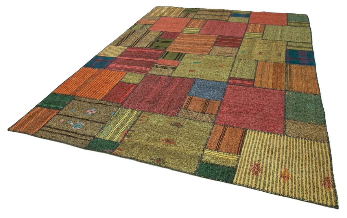 Chaput Patchwork Multi Renk Pamuk Üzerine Yün El Dokuma Kilim-248x351 - Görsel 3