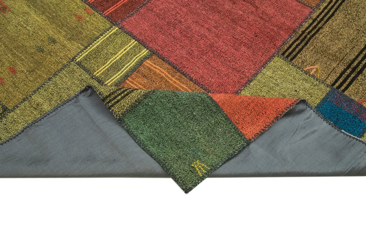 Chaput Patchwork Multi Renk Pamuk Üzerine Yün El Dokuma Kilim-248x351 - Görsel 6