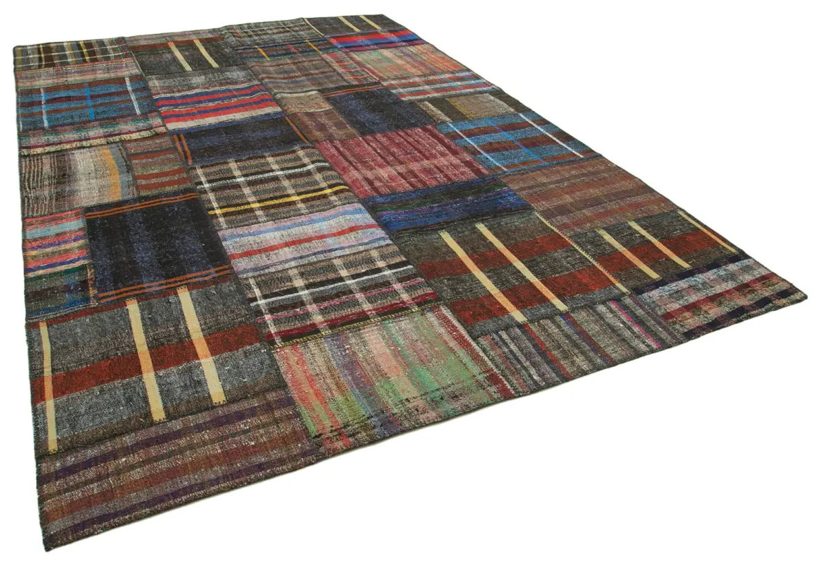 Chaput Patchwork Multi Renk Pamuk Üzerine Yün El Dokuma Kilim-249x361 - Görsel 2