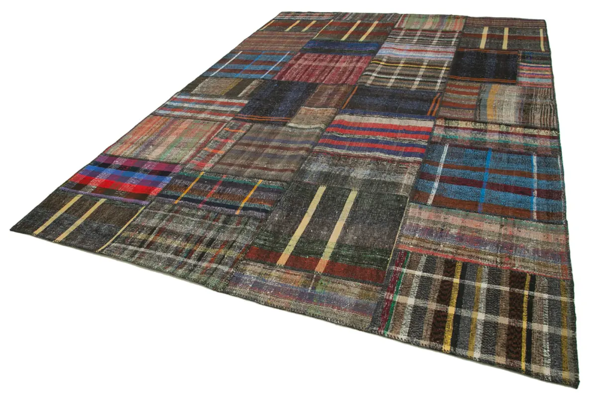 Chaput Patchwork Multi Renk Pamuk Üzerine Yün El Dokuma Kilim-249x361 - Görsel 3