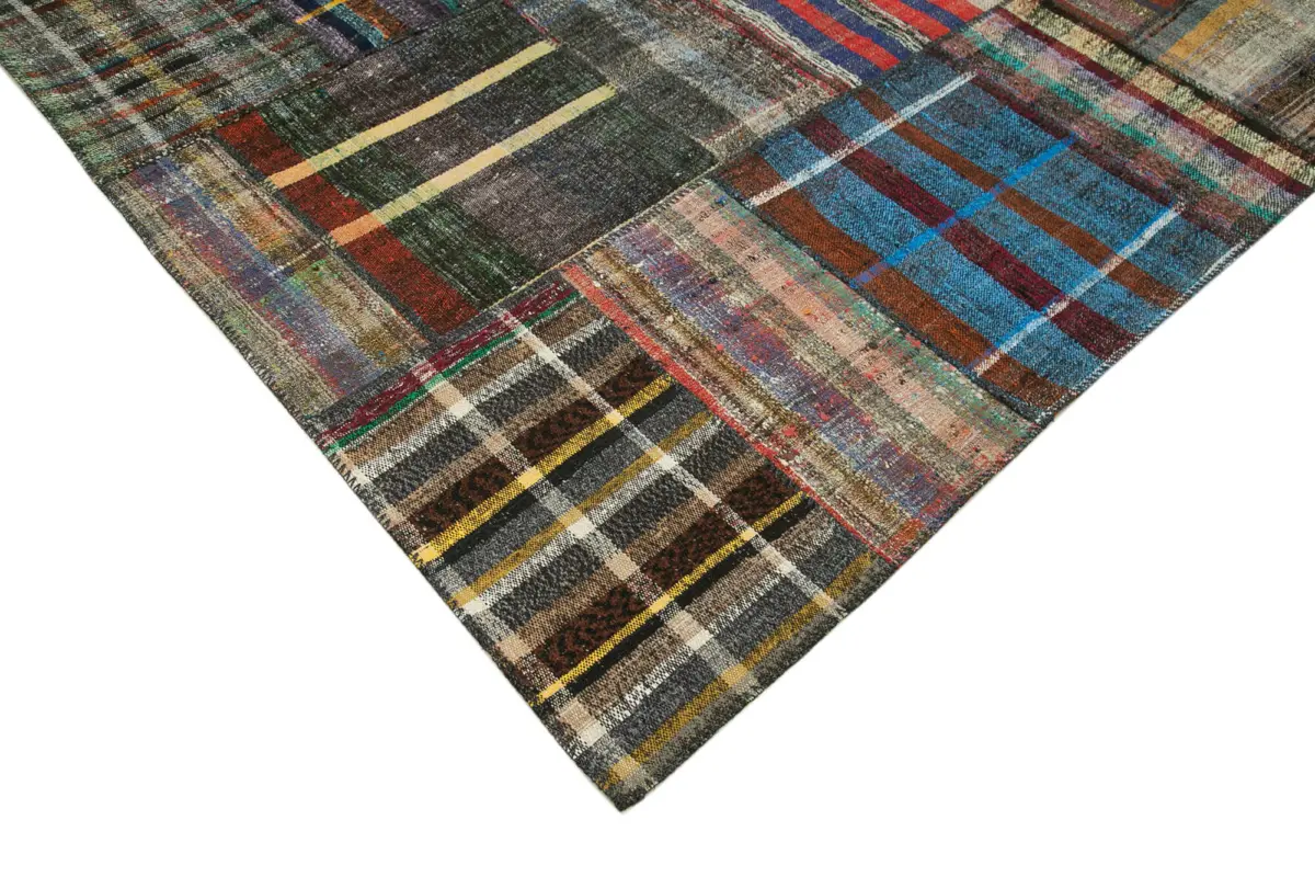 Chaput Patchwork Multi Renk Pamuk Üzerine Yün El Dokuma Kilim-249x361 - Görsel 4