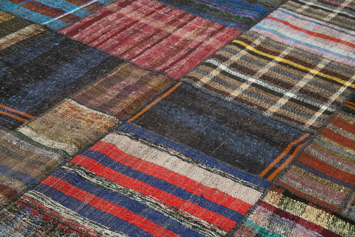 Chaput Patchwork Multi Renk Pamuk Üzerine Yün El Dokuma Kilim-249x361 - Görsel 5