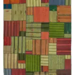 Chaput Patchwork Multi Renk Pamuk Üzerine Yün El Dokuma Kilim-249x354