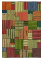 Chaput Patchwork Multi Renk Pamuk Üzerine Yün El Dokuma Kilim-249x354