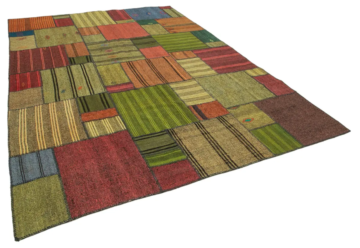 Chaput Patchwork Multi Renk Pamuk Üzerine Yün El Dokuma Kilim-249x354 - Görsel 2
