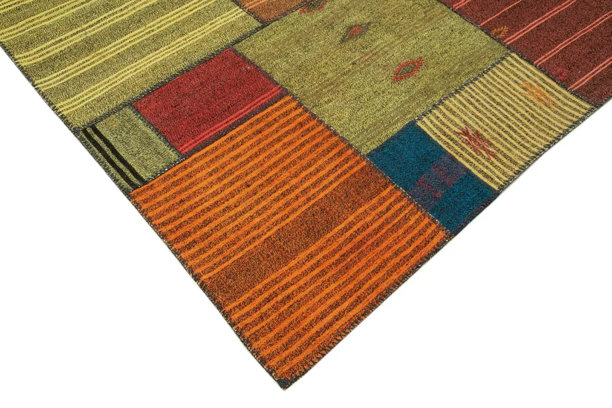 Chaput Patchwork Multi Renk Pamuk Üzerine Yün El Dokuma Kilim-249x354 - Görsel 4