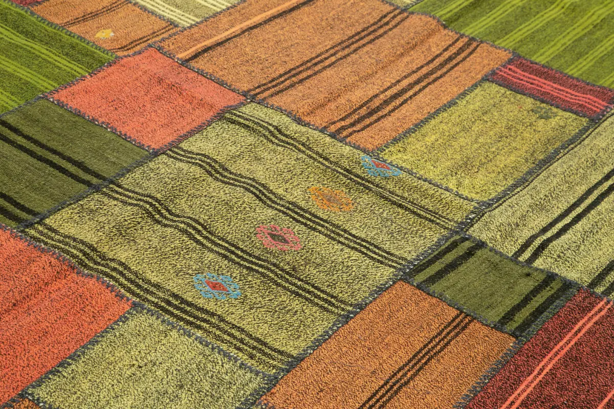 Chaput Patchwork Multi Renk Pamuk Üzerine Yün El Dokuma Kilim-249x354 - Görsel 5