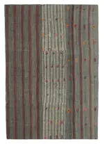 Chaput Patchwork Gri Renk Pamuk Üzerine Yün El Dokuma Kilim-251x360