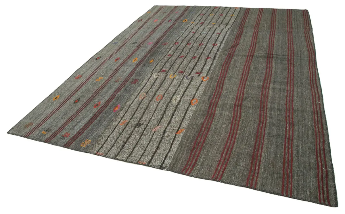Chaput Patchwork Gri Renk Pamuk Üzerine Yün El Dokuma Kilim-251x360 - Görsel 3