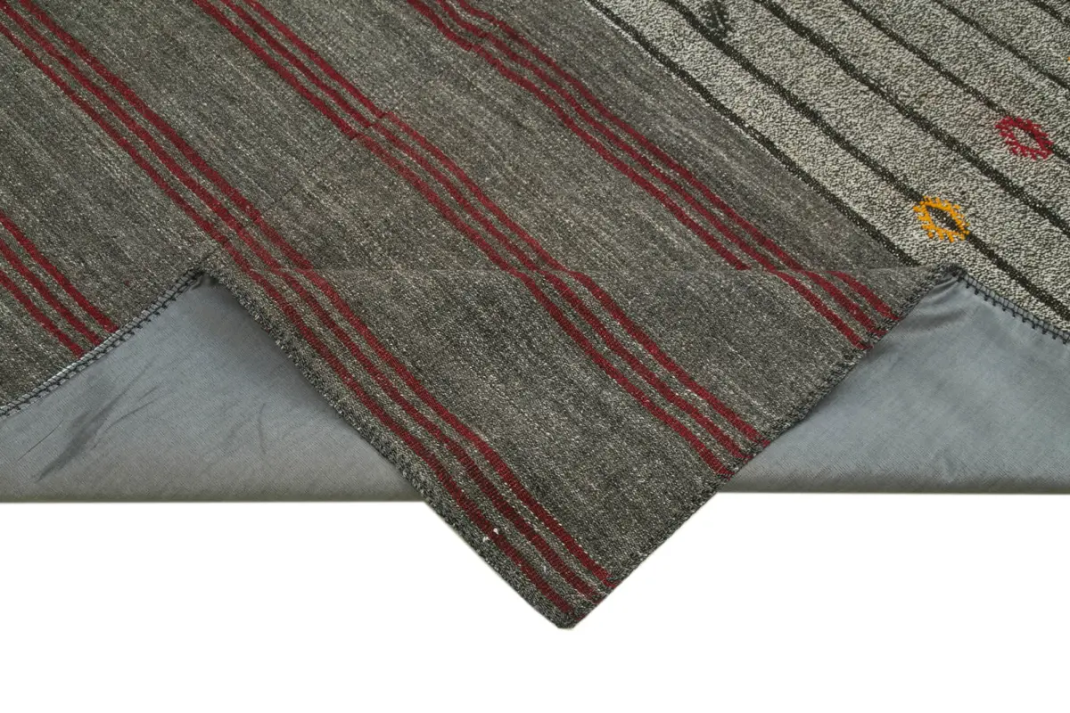 Chaput Patchwork Gri Renk Pamuk Üzerine Yün El Dokuma Kilim-251x360 - Görsel 6
