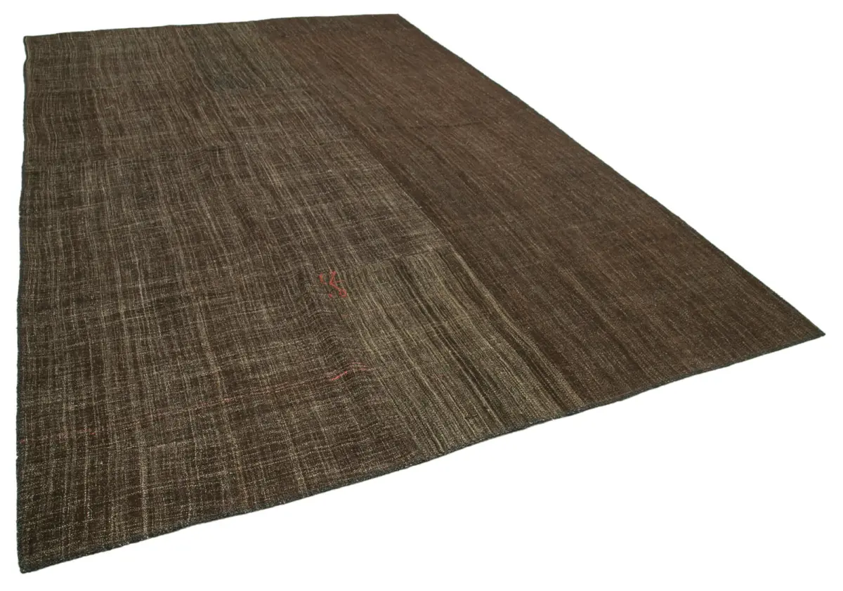 Kıl Çizgili Kahverengi Keçi Kılı İpliğinden El Dokuma Kilim-238x360 - Görsel 2