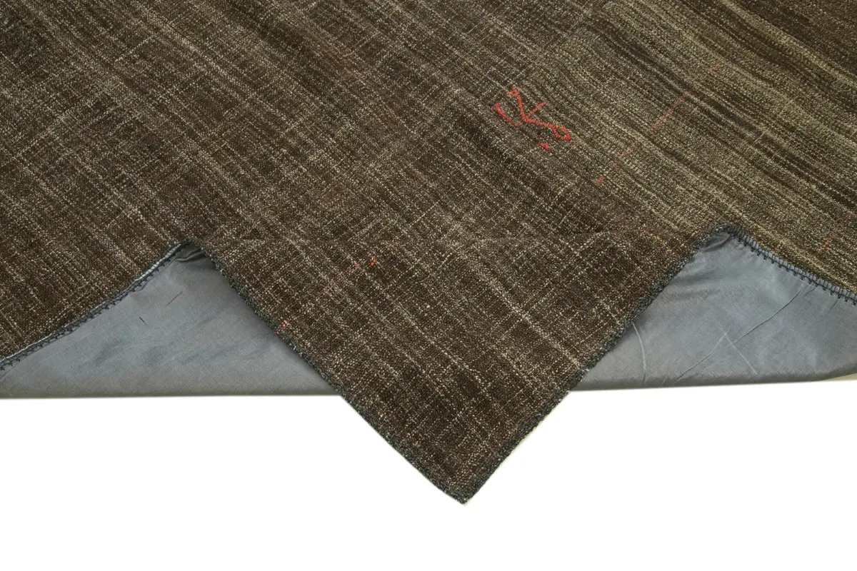 Kıl Çizgili Kahverengi Keçi Kılı İpliğinden El Dokuma Kilim-238x360 - Görsel 6
