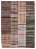 Chaput Patchwork Multi Renk Pamuk Üzerine Yün El Dokuma Kilim-264x364