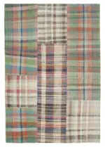 Chaput Patchwork Multi Renk Pamuk Üzerine Yün El Dokuma Kilim-248x358