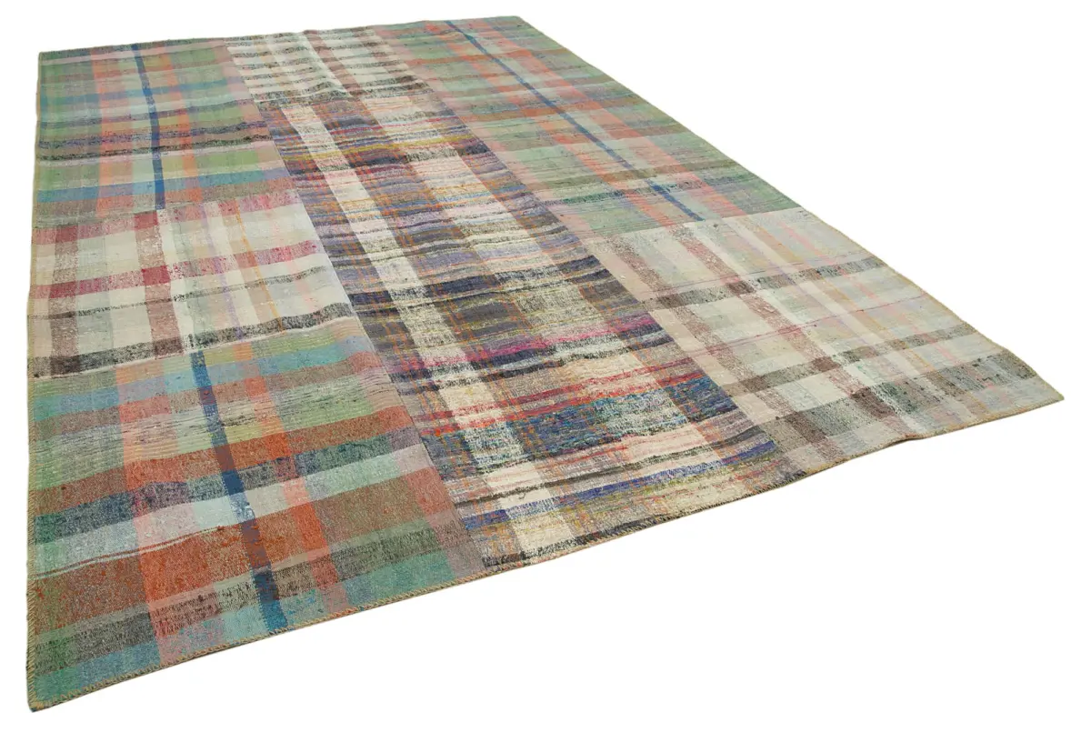 Chaput Patchwork Multi Renk Pamuk Üzerine Yün El Dokuma Kilim-248x358 - Görsel 2