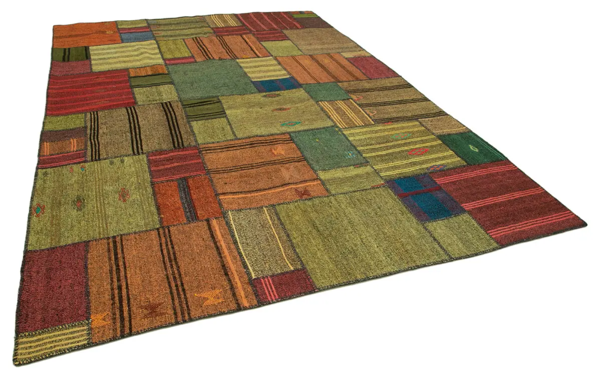 Chaput Patchwork Multi Renk Pamuk Üzerine Yün El Dokuma Kilim-248x351 - Görsel 2