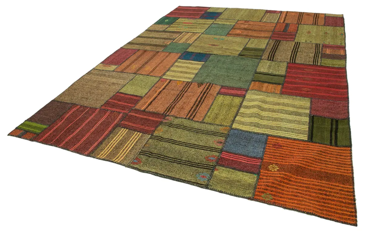 Chaput Patchwork Multi Renk Pamuk Üzerine Yün El Dokuma Kilim-248x351 - Görsel 3