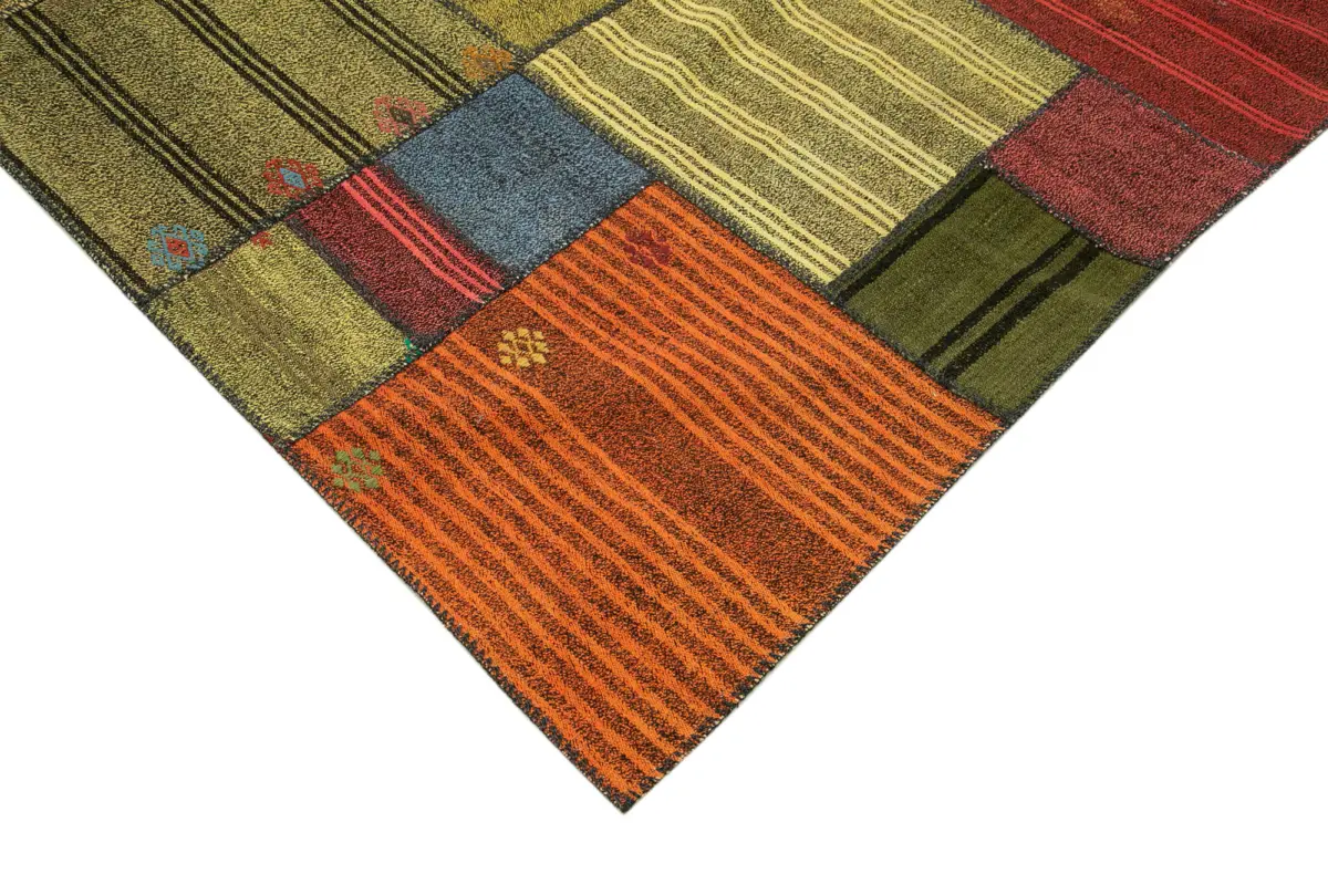 Chaput Patchwork Multi Renk Pamuk Üzerine Yün El Dokuma Kilim-248x351 - Görsel 4