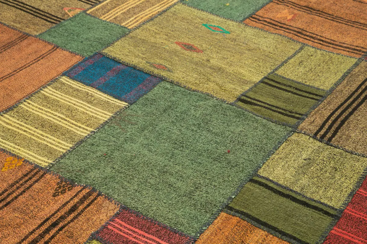 Chaput Patchwork Multi Renk Pamuk Üzerine Yün El Dokuma Kilim-248x351 - Görsel 5