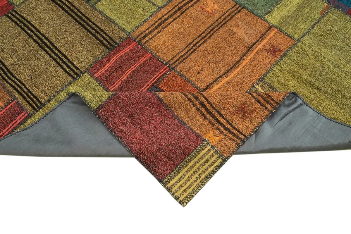 Chaput Patchwork Multi Renk Pamuk Üzerine Yün El Dokuma Kilim-248x351 - Görsel 6
