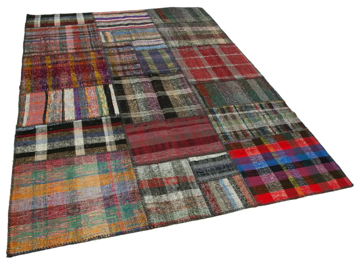 Chaput Patchwork Multi Renk Pamuk Üzerine Yün El Dokuma Kilim-176x248 - Görsel 2