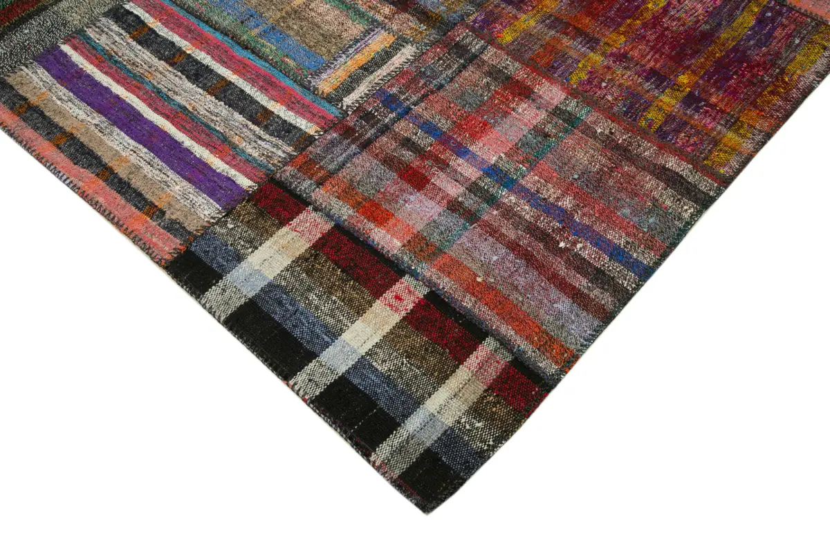 Chaput Patchwork Multi Renk Pamuk Üzerine Yün El Dokuma Kilim-176x248 - Görsel 4