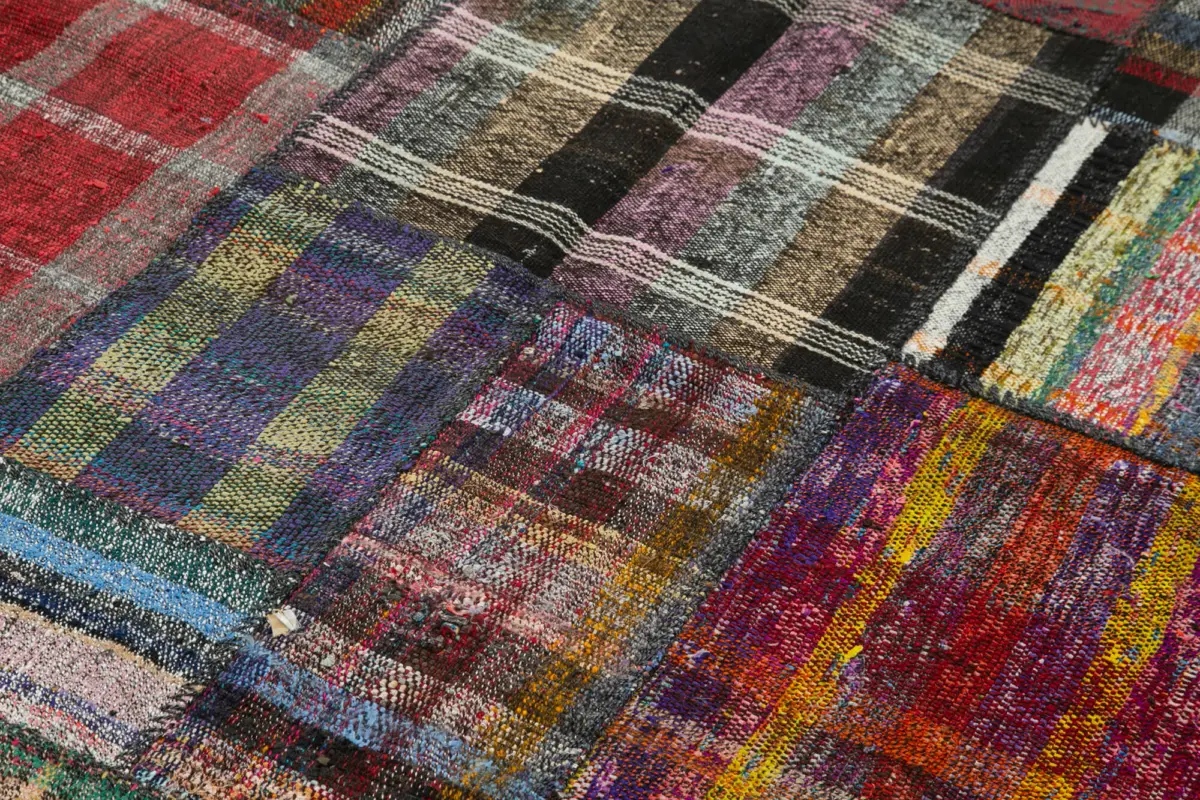 Chaput Patchwork Multi Renk Pamuk Üzerine Yün El Dokuma Kilim-176x248 - Görsel 5