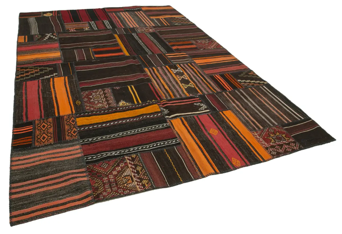 Anadolu Patchwork Multi Renk Pamuk Üzerine Yün El Dokuma Kilim-224x331 - Görsel 2