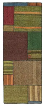 Chaput Patchwork Multi Renk Pamuk Üzerine Yün El Dokuma Kilim-083x221