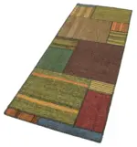 Chaput Patchwork Multi Renk Pamuk Üzerine Yün El Dokuma Kilim-083x221 - Görsel 3