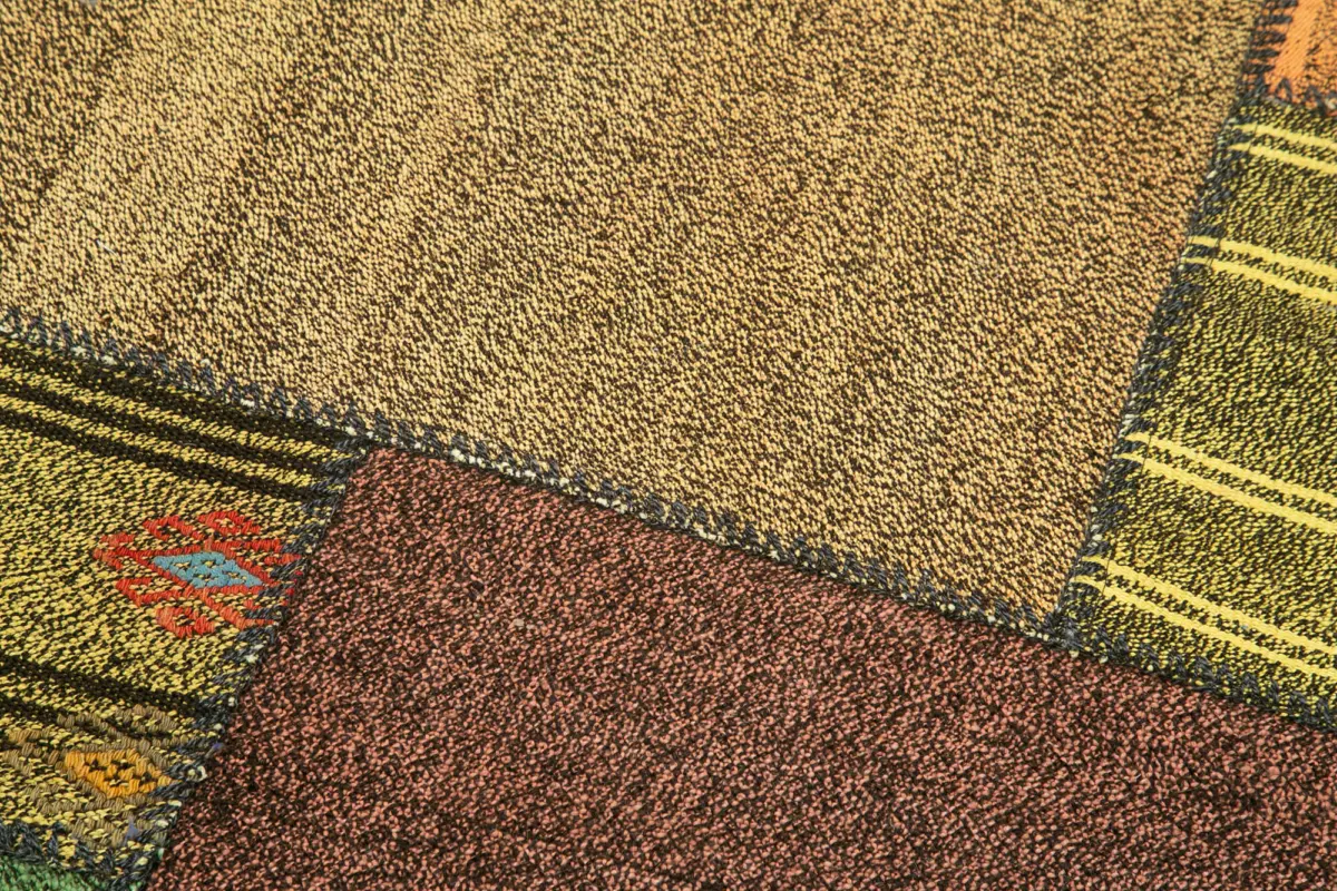 Chaput Patchwork Multi Renk Pamuk Üzerine Yün El Dokuma Kilim-083x221 - Görsel 5