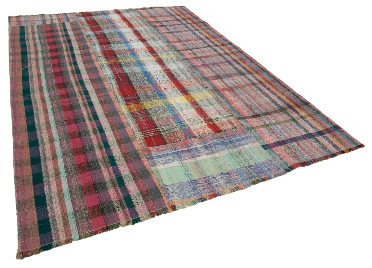 Chaput Patchwork Multi Renk Pamuk Üzerine Yün El Dokuma Kilim-235x320 - Görsel 2