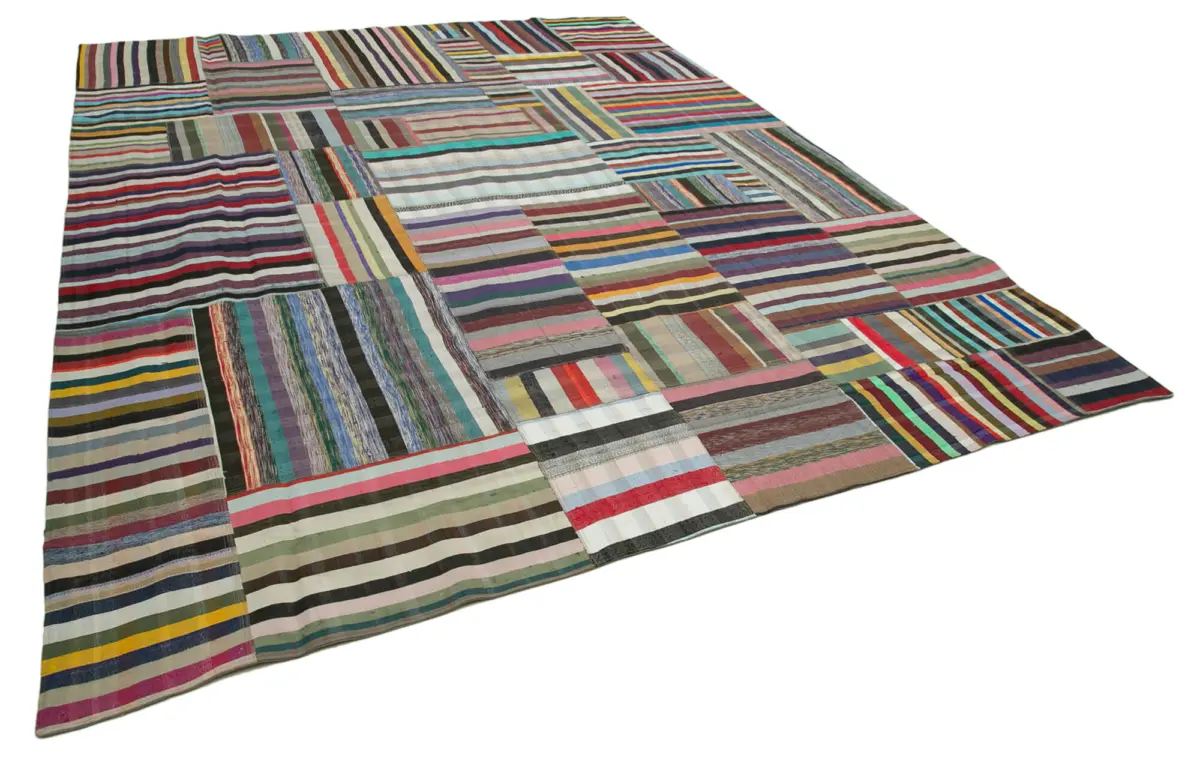 Chaput Patchwork Multi Renk Pamuk Üzerine Yün El Dokuma Kilim-305x402 - Görsel 2