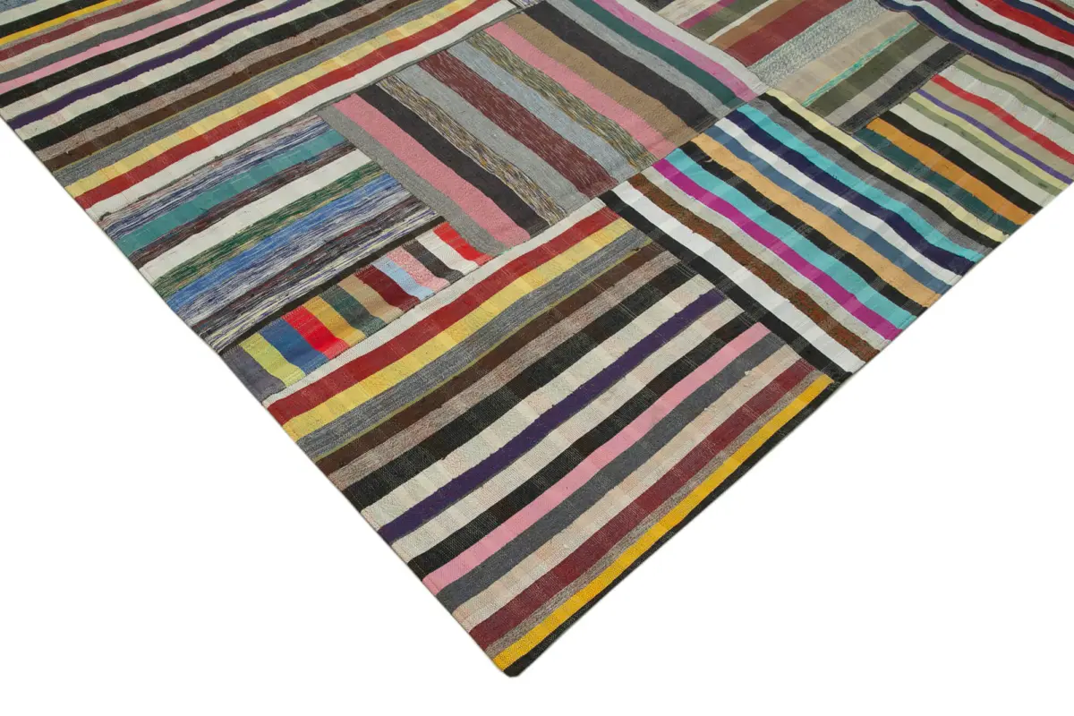 Chaput Patchwork Multi Renk Pamuk Üzerine Yün El Dokuma Kilim-305x402 - Görsel 4