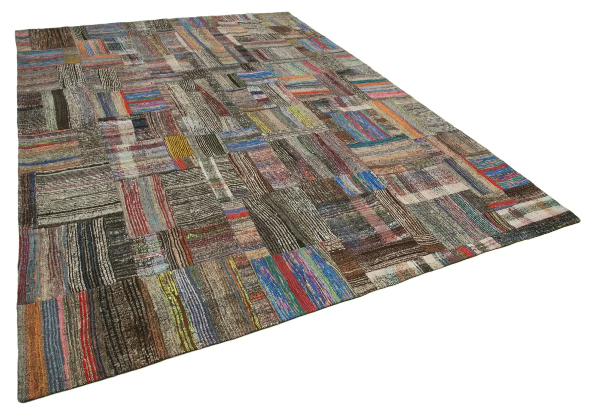 Chaput Patchwork Multi Renk Pamuk Üzerine Yün El Dokuma Kilim-261x378 - Görsel 2