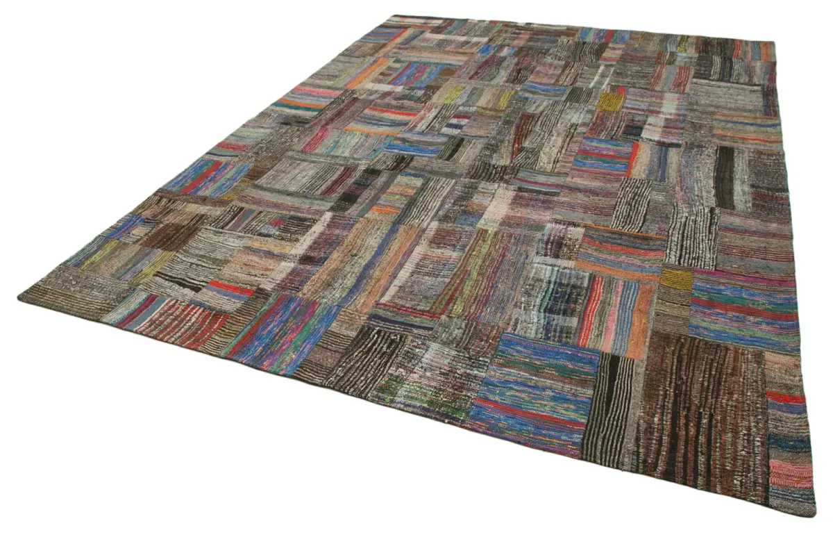 Chaput Patchwork Multi Renk Pamuk Üzerine Yün El Dokuma Kilim-261x378 - Görsel 3
