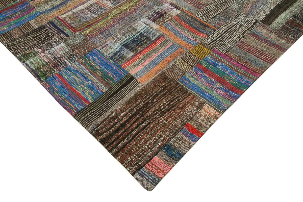 Chaput Patchwork Multi Renk Pamuk Üzerine Yün El Dokuma Kilim-261x378 - Görsel 4