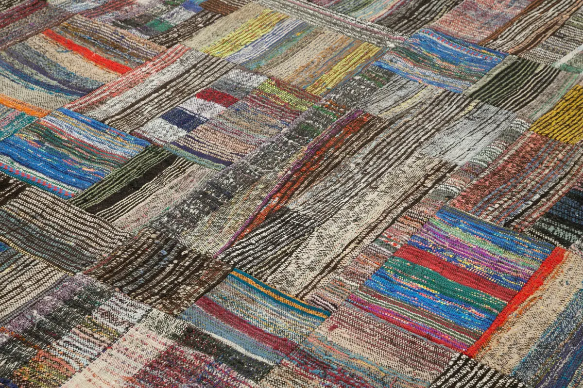 Chaput Patchwork Multi Renk Pamuk Üzerine Yün El Dokuma Kilim-261x378 - Görsel 5