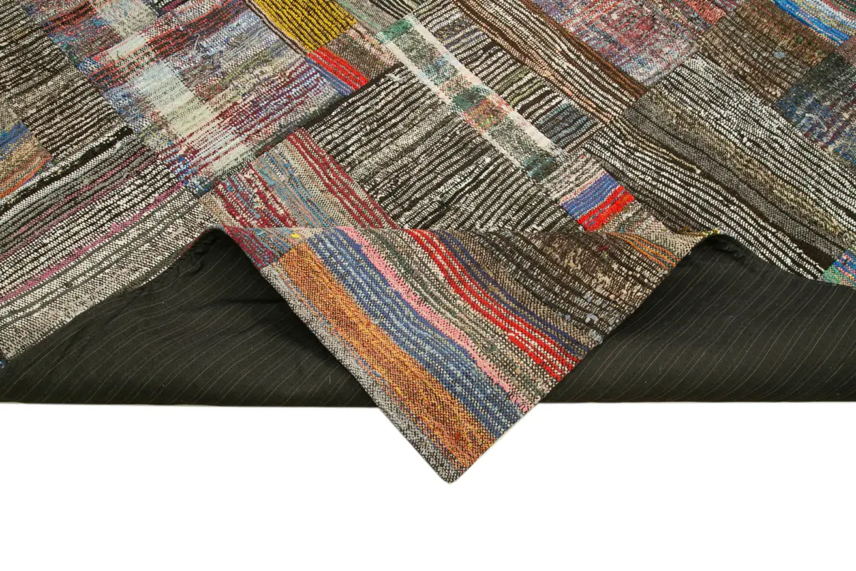 Chaput Patchwork Multi Renk Pamuk Üzerine Yün El Dokuma Kilim-261x378 - Görsel 6
