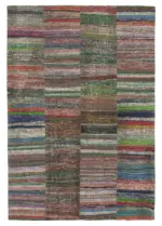 Chaput Patchwork Multi Renk Pamuk Üzerine Yün El Dokuma Kilim-243x357