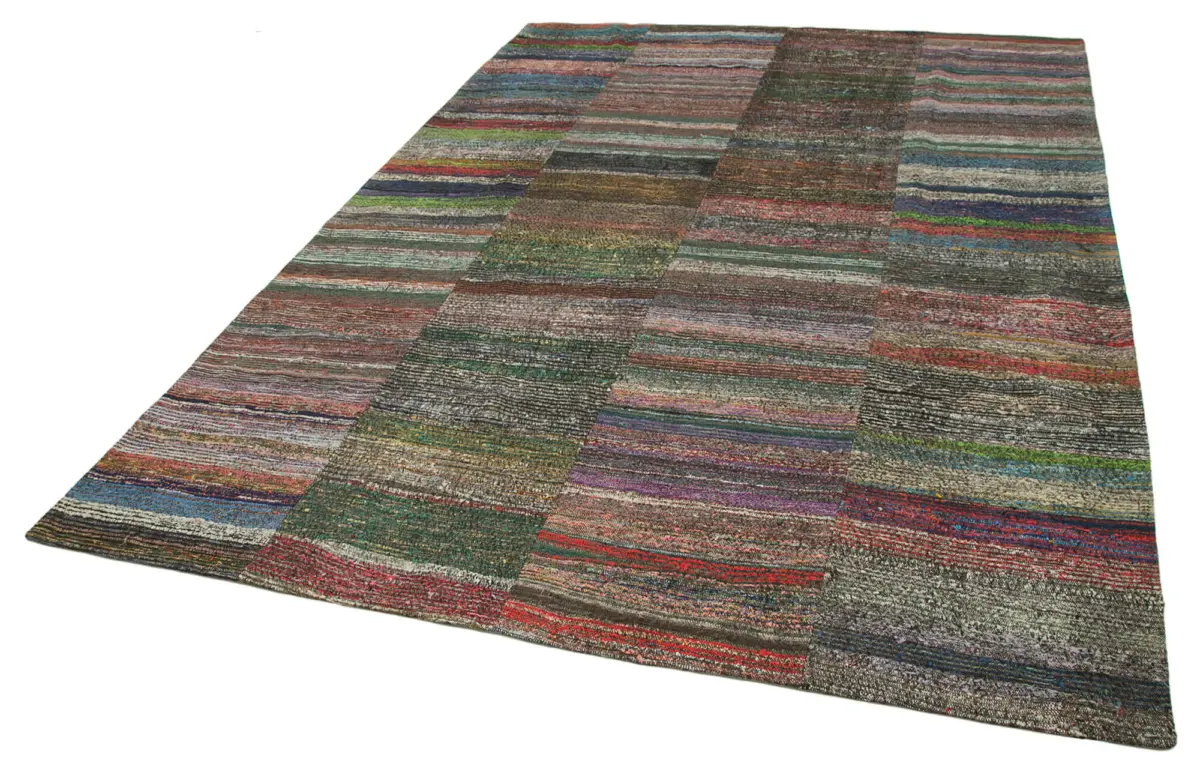 Chaput Patchwork Multi Renk Pamuk Üzerine Yün El Dokuma Kilim-243x357 - Görsel 3