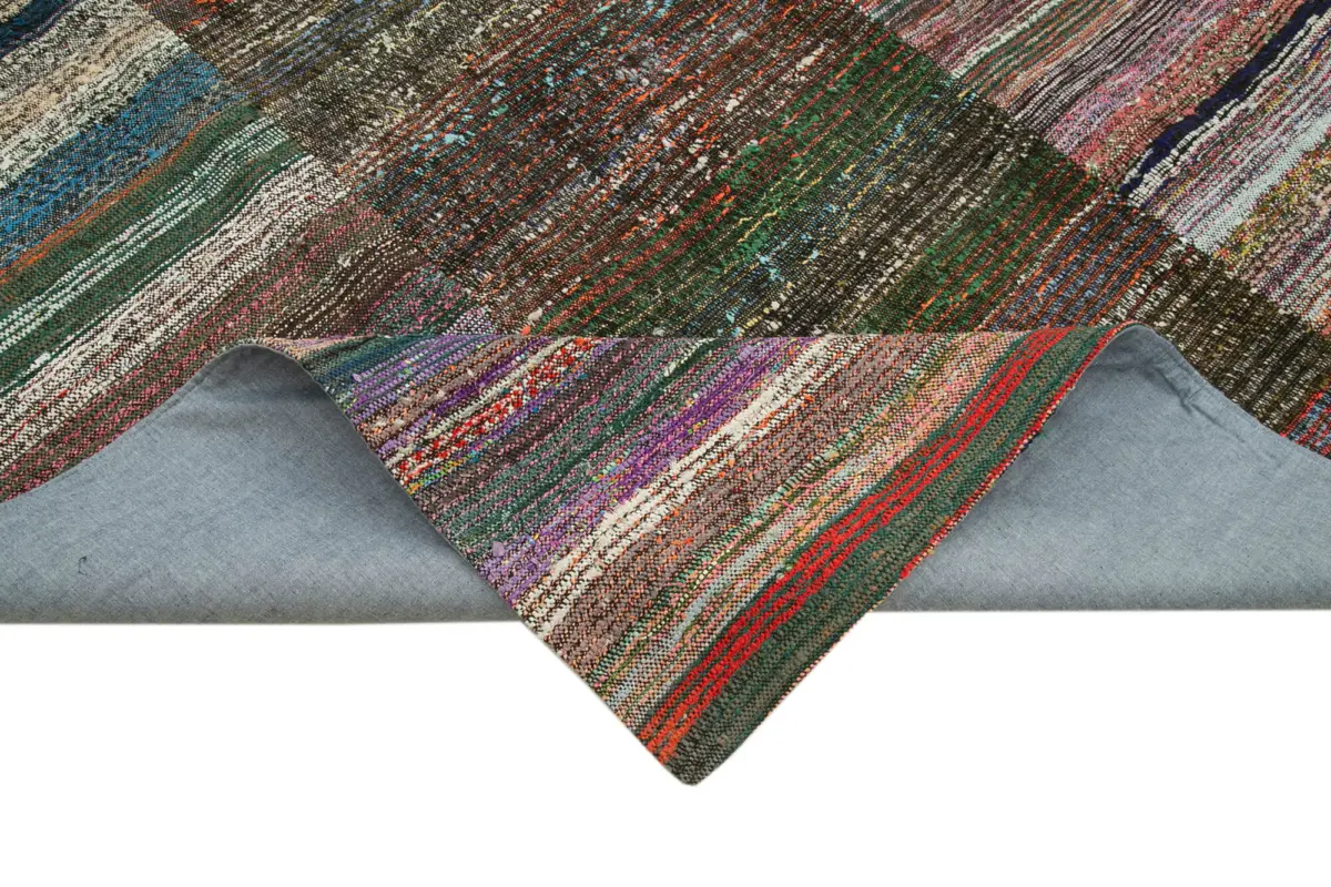 Chaput Patchwork Multi Renk Pamuk Üzerine Yün El Dokuma Kilim-243x357 - Görsel 6
