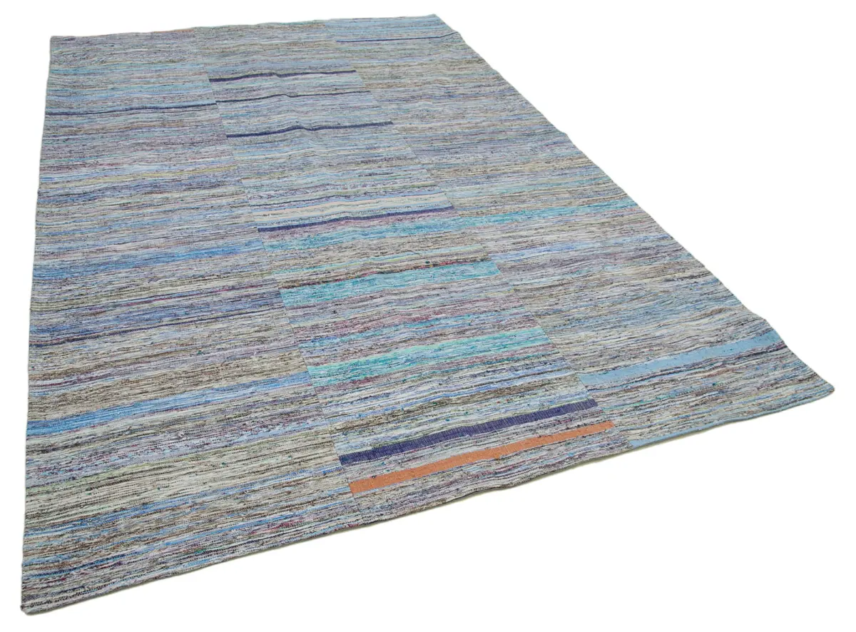 Chaput Patchwork Multi Renk Pamuk Üzerine Yün El Dokuma Kilim-197x300 - Görsel 2