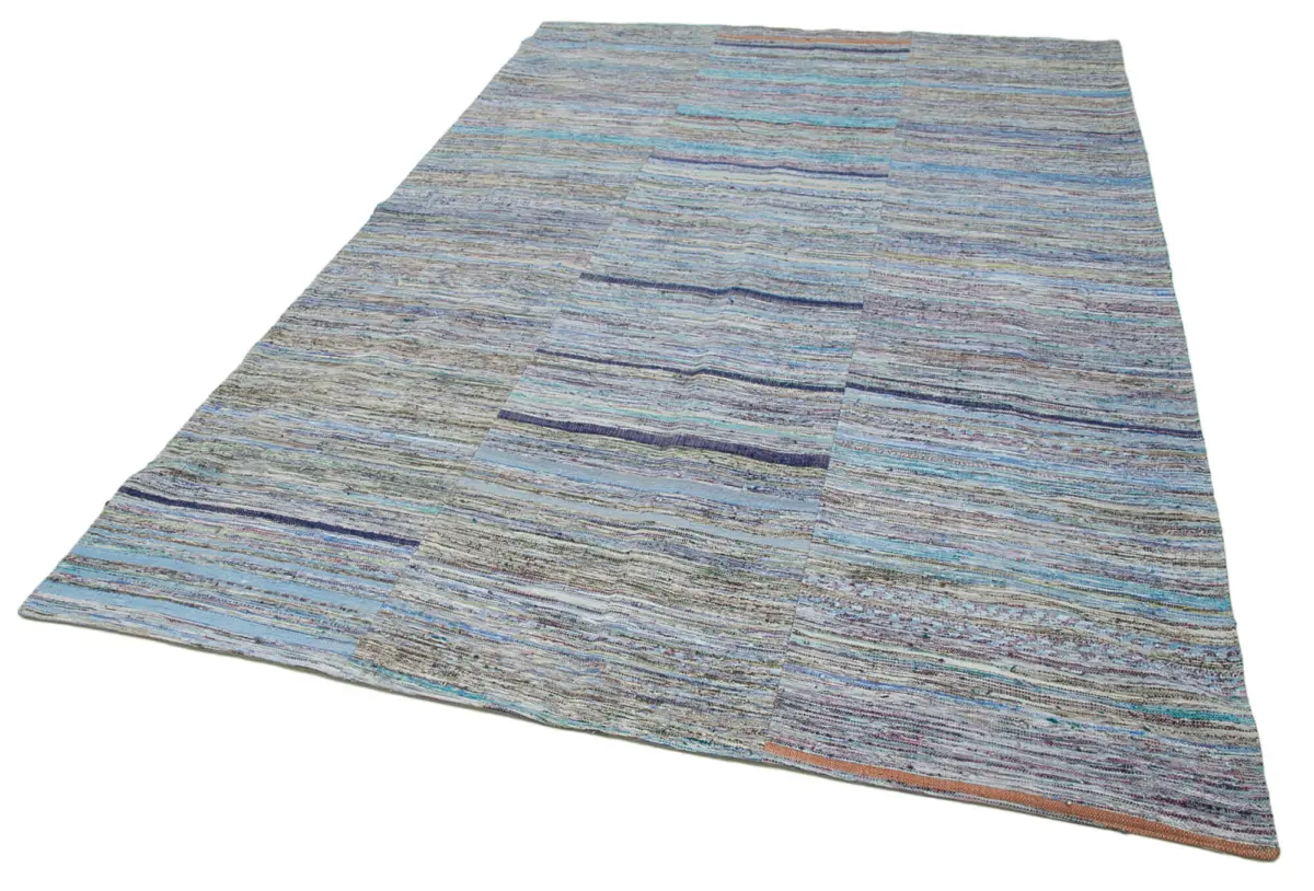Chaput Patchwork Multi Renk Pamuk Üzerine Yün El Dokuma Kilim-197x300 - Görsel 3