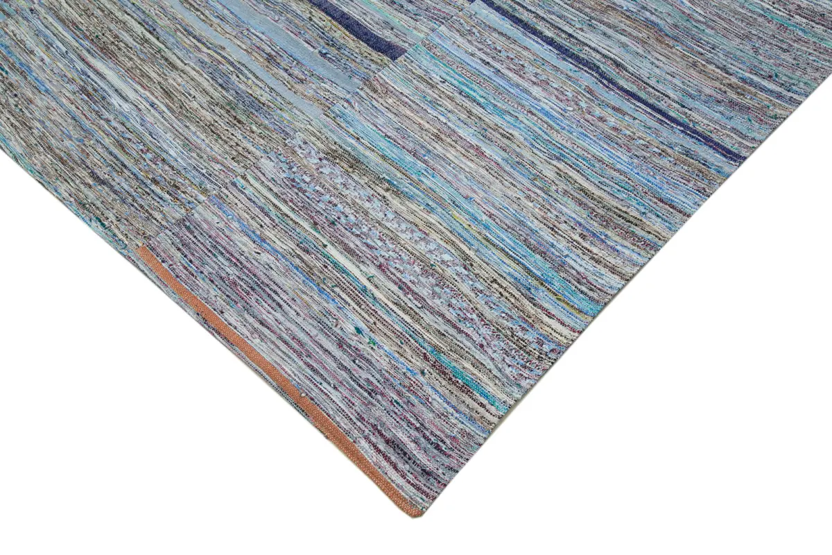 Chaput Patchwork Multi Renk Pamuk Üzerine Yün El Dokuma Kilim-197x300 - Görsel 4