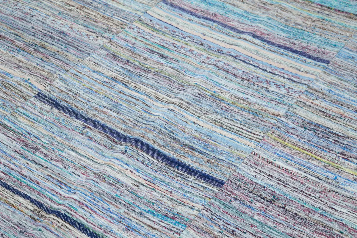 Chaput Patchwork Multi Renk Pamuk Üzerine Yün El Dokuma Kilim-197x300 - Görsel 5