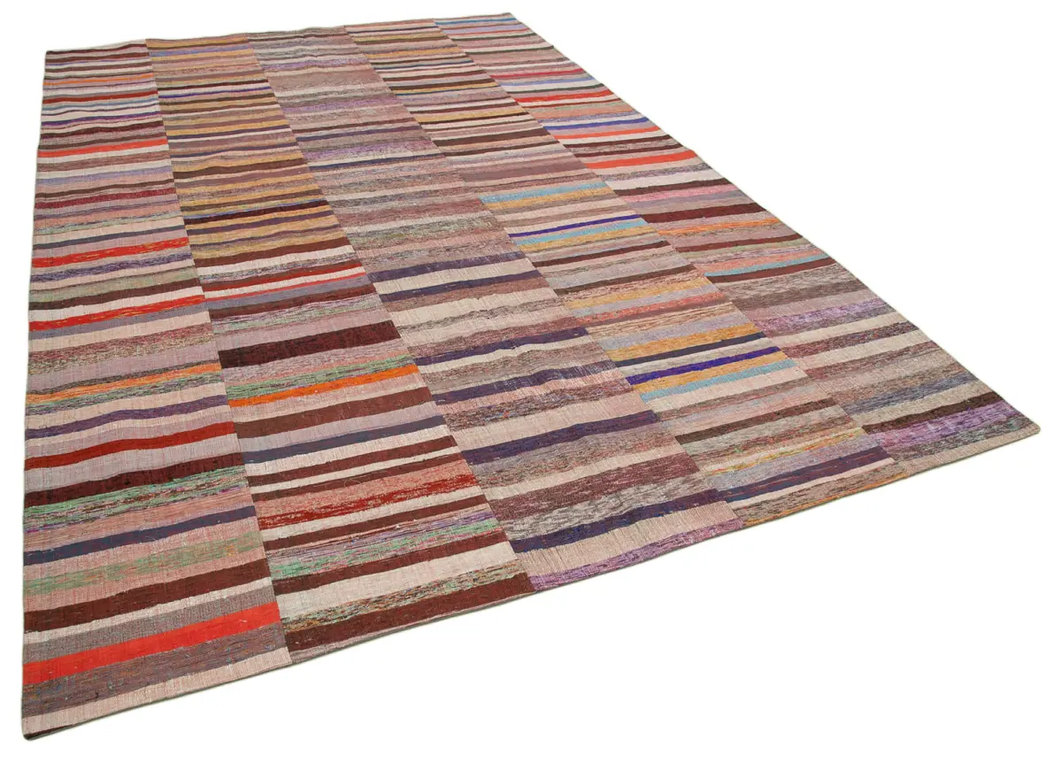 Chaput Patchwork Multi Renk Pamuk Üzerine Yün El Dokuma Kilim-238x362 - Görsel 2